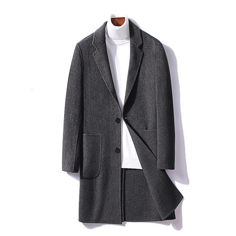 

2021 Men New Winter Jacket Thin-quality Men's Wool Long Coat Fashion YGNG, Black