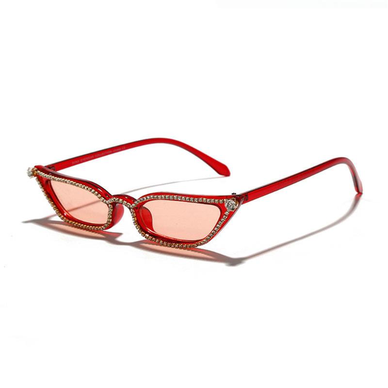 

Sunglasses Diamond Cat Women 2021 One-Piece Ocean Small Frame Flat Top Clear Lens Sun Glasses FML