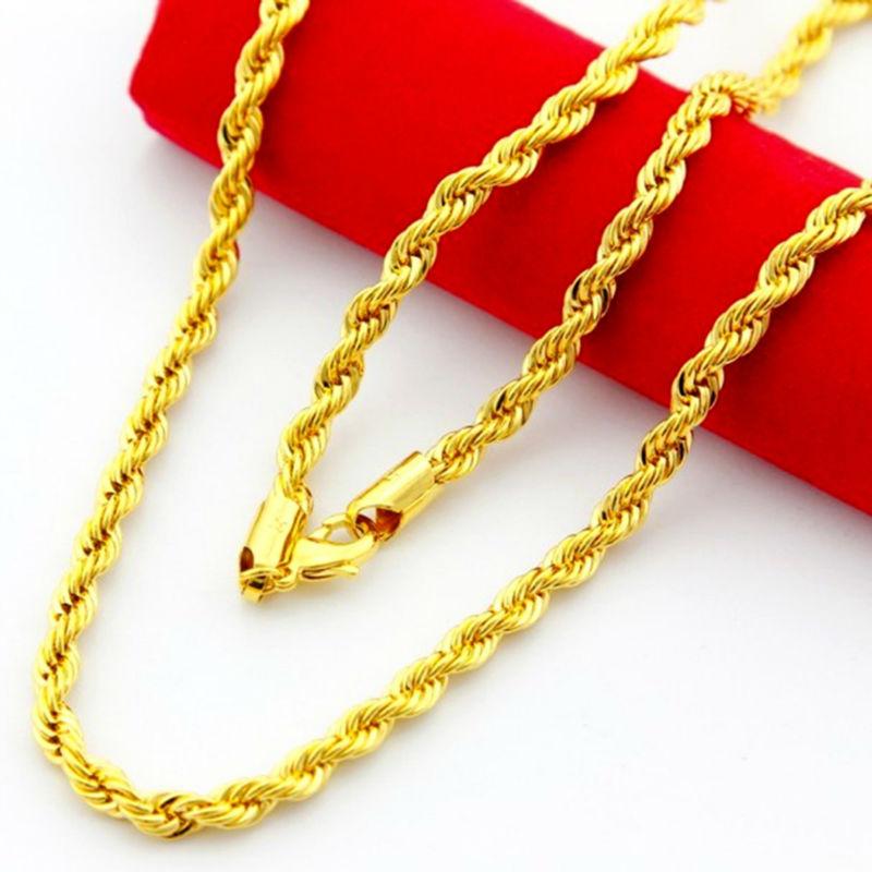 

Chains Fashion 24 K Yellow Gold Cover Singapore Twisted Men's Chain Necklace 3 4 5MM 20-30 Inch For Men Jewelry High Quality Bijouterie