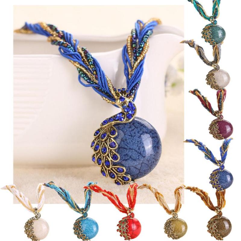 

1PC Bohemian Womens Necklace Choker Rhinestone Peacock Jewelry Pendant Statement Necklace Beautiful Rhinestone Crystal