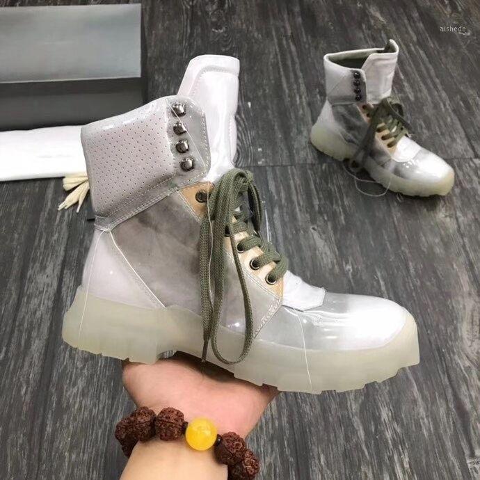 

2020 Brand Design White Ankle Boots Women Men Platform Short Boots Female Transparent Crystal Sole Shoes size 35-461, As show