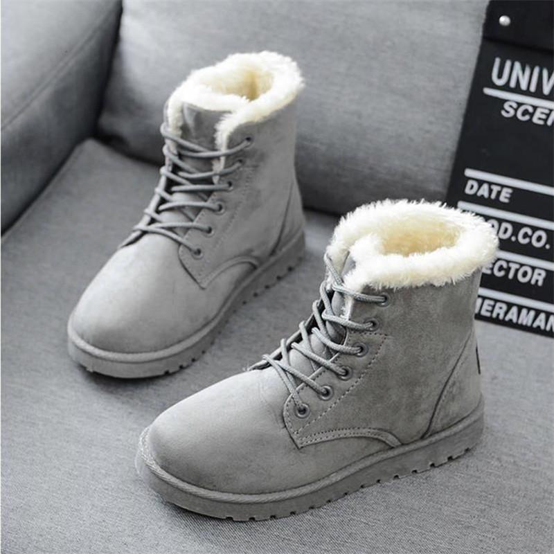 

2021 Women Winter Snow Boots Warm Flat Plus Size Platform Lace Up Ladies Women's Shoes New Flock Fur Suede Ankle Boots Female, Beige