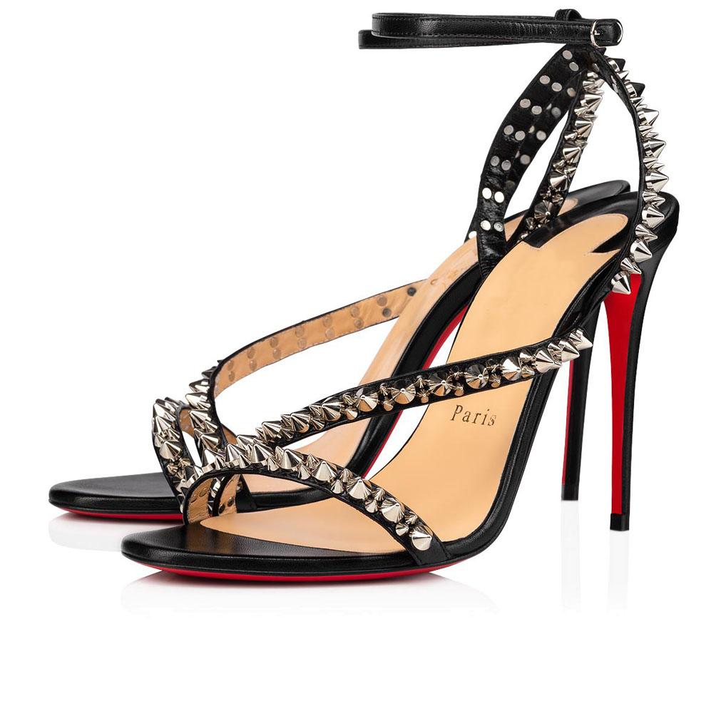 

Wedding Lady sandal red bottom women shoes Mafaldina Spikes Sandals,luxury low cut foot woman heels black leather with spikes,summer ankle