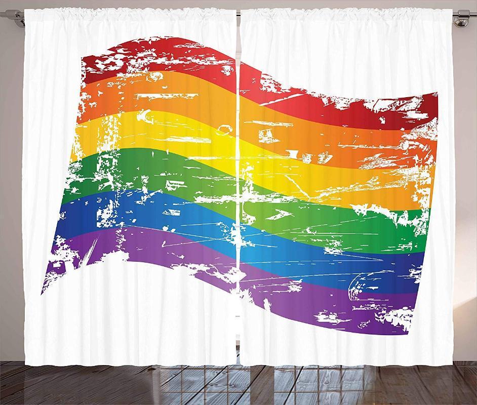 

Vintage Rainbow Curtains Grunge Style Gay Pride Flag LGBT Community Themed Antique Rainbow Stripes Window Drapes for Living Room1, As pic