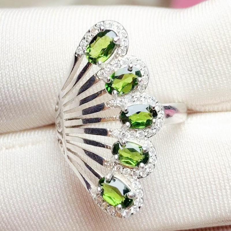 

Cluster Rings Natural Real Diopside Luxury Ring Per Jewelry 3*5mm 0.3ct*5pcs Gemstone 925 Sterling Silver Fine T207273, Golden;silver