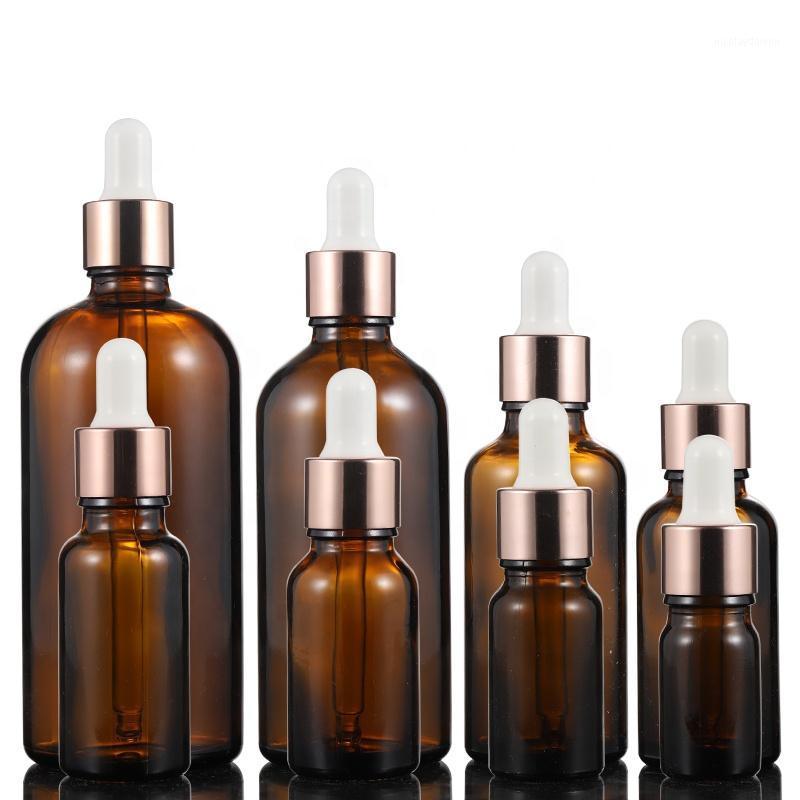 

Factory Price Cosmetic packaging serum essential oil amber glass dropper bottles with rose god lids and eye dropper in stocks1
