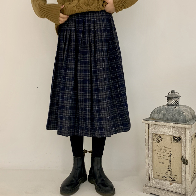 

2021 New 2 colours elastic waist a line long Autumn girls plied skirts of women (c2159) WLBC, Coffee