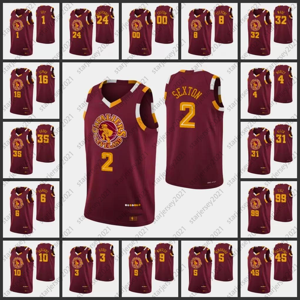 

75th Anniversary Basketball Jersey Cleveland's Cavaliers's Men Collin Sexton Jarrett Allen Evan Mobley Okoro Cedi Osman Darius Garland Wine Jerseys 2021