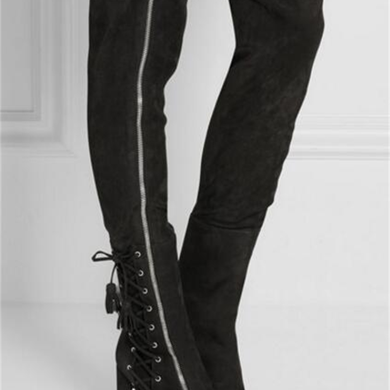 

2020 Freight Size Free 35-42 Long Decoration Plaza Thigh Heel High Biker Boots Ze4n, The picture