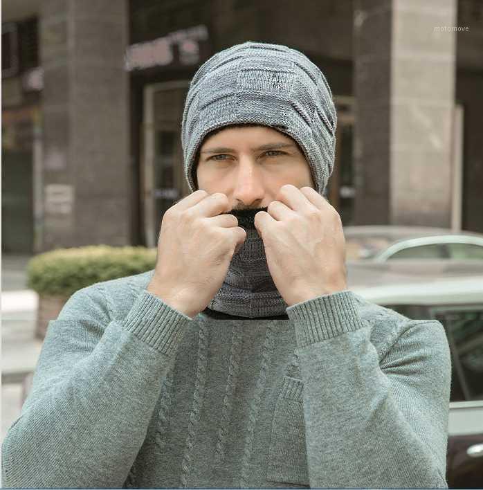 

Knit Hat Skull Cap Neck Scarf Hats Winter Beanies Soft For Mens Black Warm Breathable Wool Knitted Winter Hat Double Layers Caps1