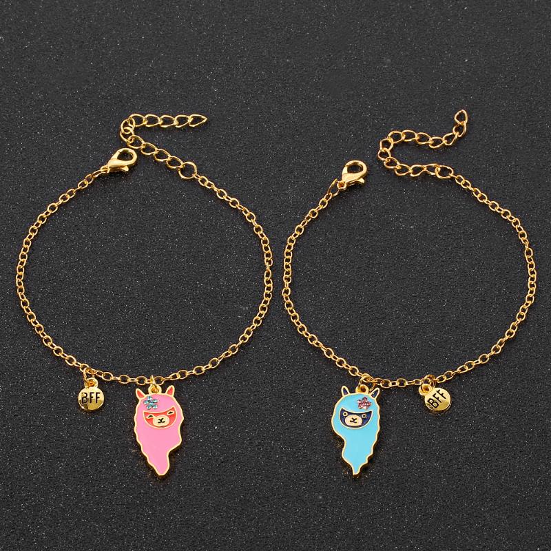 

2pcs/Pair BFF Llama Bracelet Rhinestone Heart Charm Bracelet for Women Girls Best Friend Love Couple Party Friendship Gift