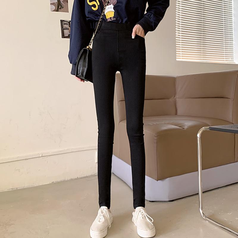 

Cool Women Skinny Suit Pants Girls High Waist Slim Winter Plush Slack Lady Pencil Pants Female Long Straight Stretch Trousers, Black