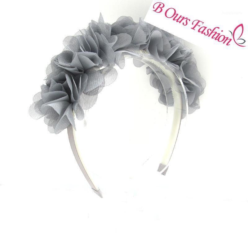

2020-1 new fashion chiffon silk flower around the head children fashion hair accessories with non wrinkle band with gripes teeth1, Side peach