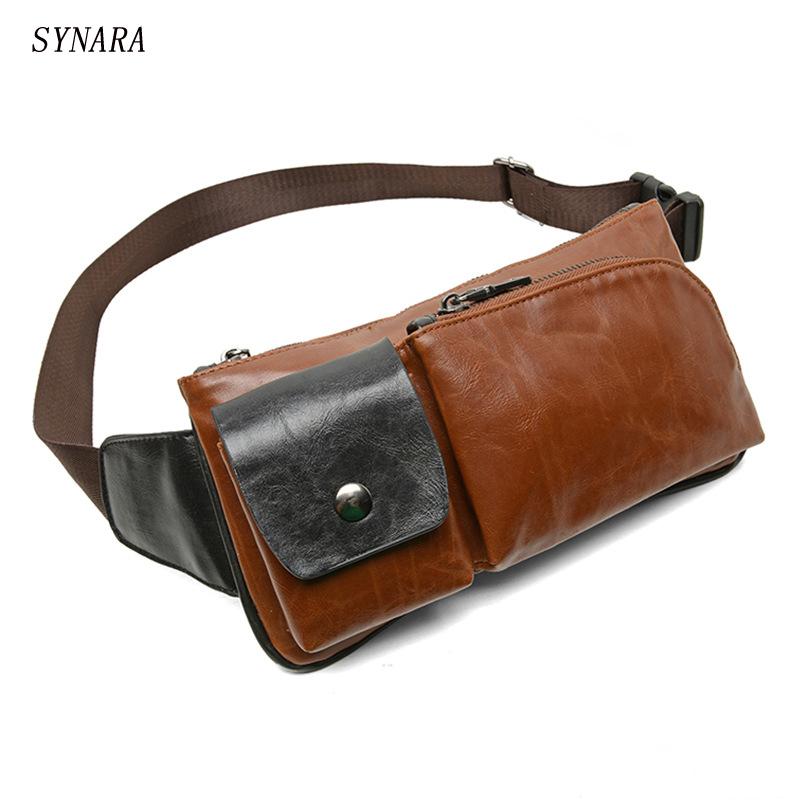 

New Fashion Style Crazy Horse PU Leather Men Chest Pack Casual Small Bag CrossBodyShoulder Bag Leisure TravelMini, Brown