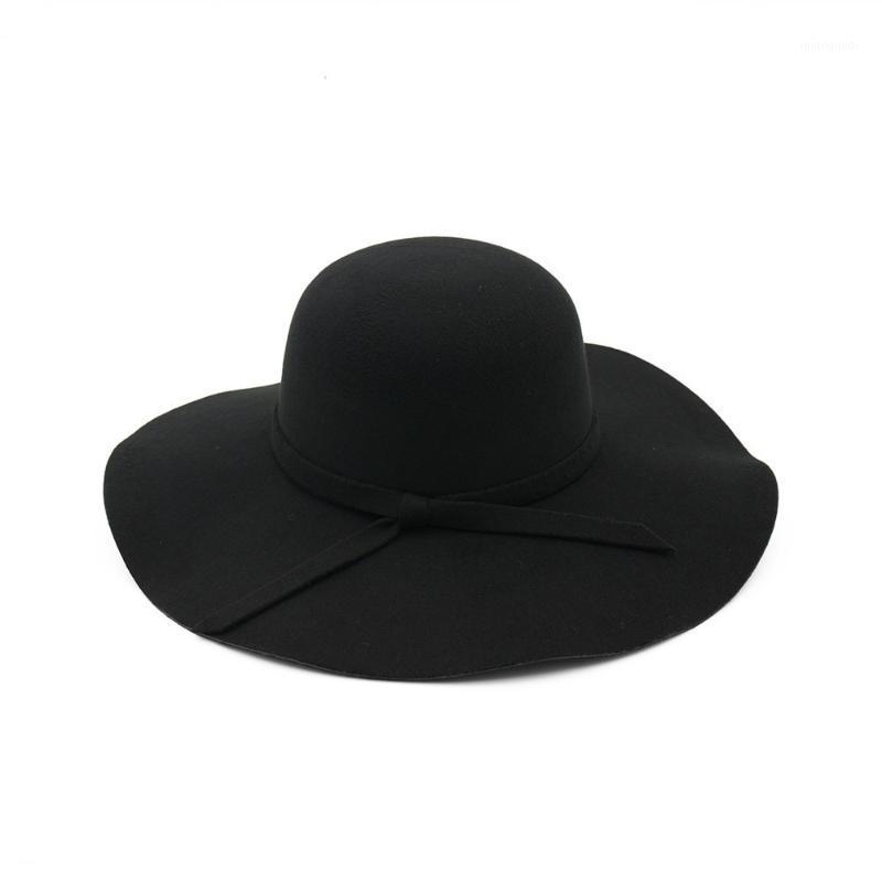 

2020 new big edge solid color hat season wool dome big brim hat ladies1, Black