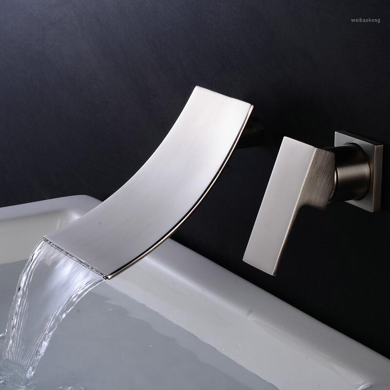 

Basin Faucet Brass black/Nickel/Chrome In-wall Square Bathroom Sink Faucet 3 Hole Double Handle Hot And Cold Waterfall Taps1
