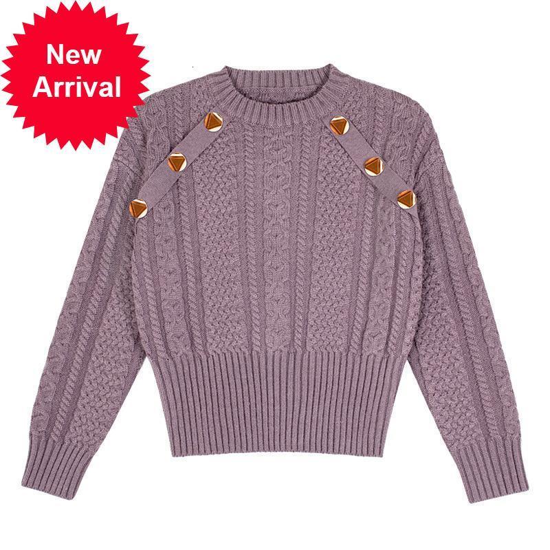 

Autumn 2021 New Twist Girls'sweaters Stylish Knitted-or-crocheted Temper Pullovers Button Chic Mesh Jumper Adornment 5OXD, Purple