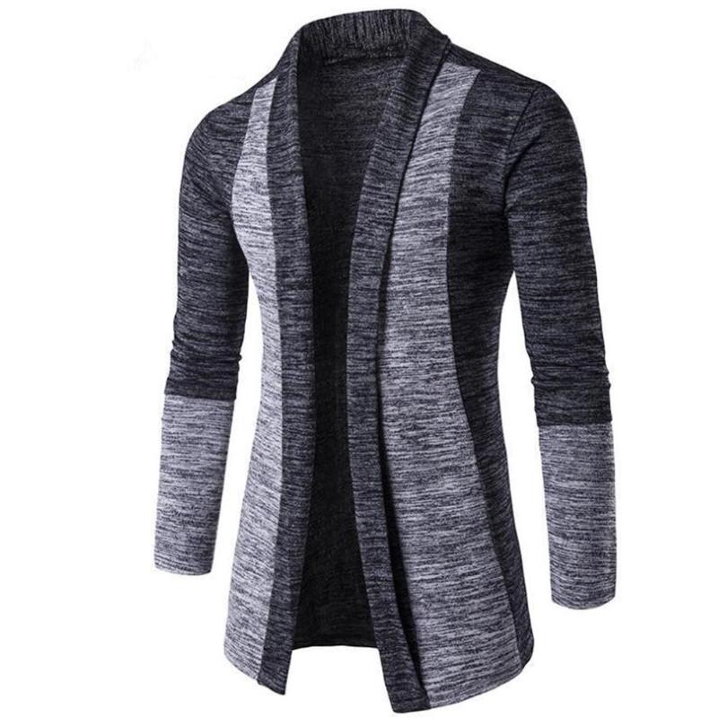 

2020 lowest price erkek mont kaban Retro Men Patchwork Long Sleeve Knitted Sweater Cardigan Coat Outwear men's raincoat, Light grey