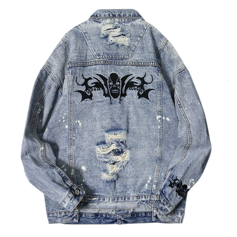 

2021 New Fashion Streetwear Retro Blue Destroyed Denim Jackets Men Ripped Cotton Coats Newly Designer Hip Hop Chaqueta 8wux