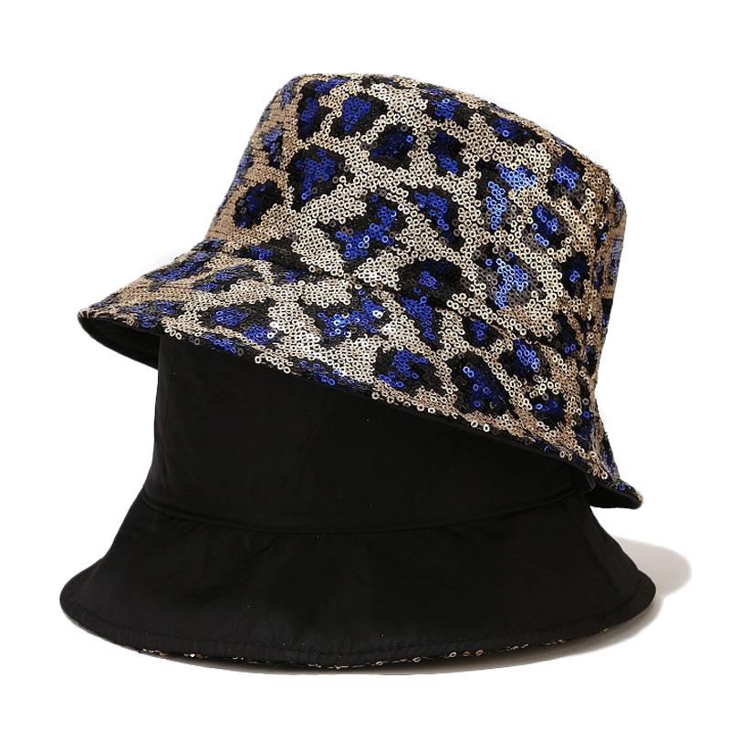 

Wide Brim Hats Spring Summer Sequined Bucket Leopard Pattern Fisherman Hat Ins Ladies Panama Basin Cap Street Stage Performance, Color 3