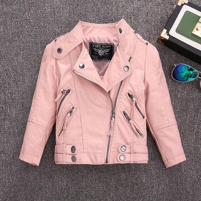 

Jackets PU Leather Jacket For Girl Clothing 2021 Spring Autumn Rivet Design Children Coat Teens Infant Outerwear Y7031, Black ordinary