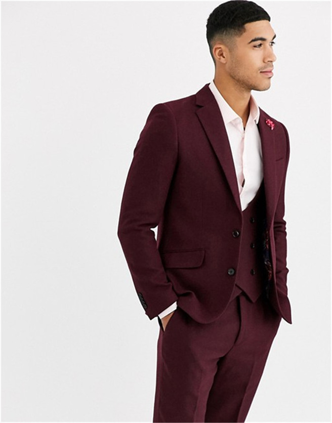 

Hot Selling Groomsmen Burgundy Groom Tuxedos Notch Lapel Men Suits Wedding/Prom/Dinner Best Man Blazer ( Jacket+Pants+Tie+Vest ) G194, Same as image