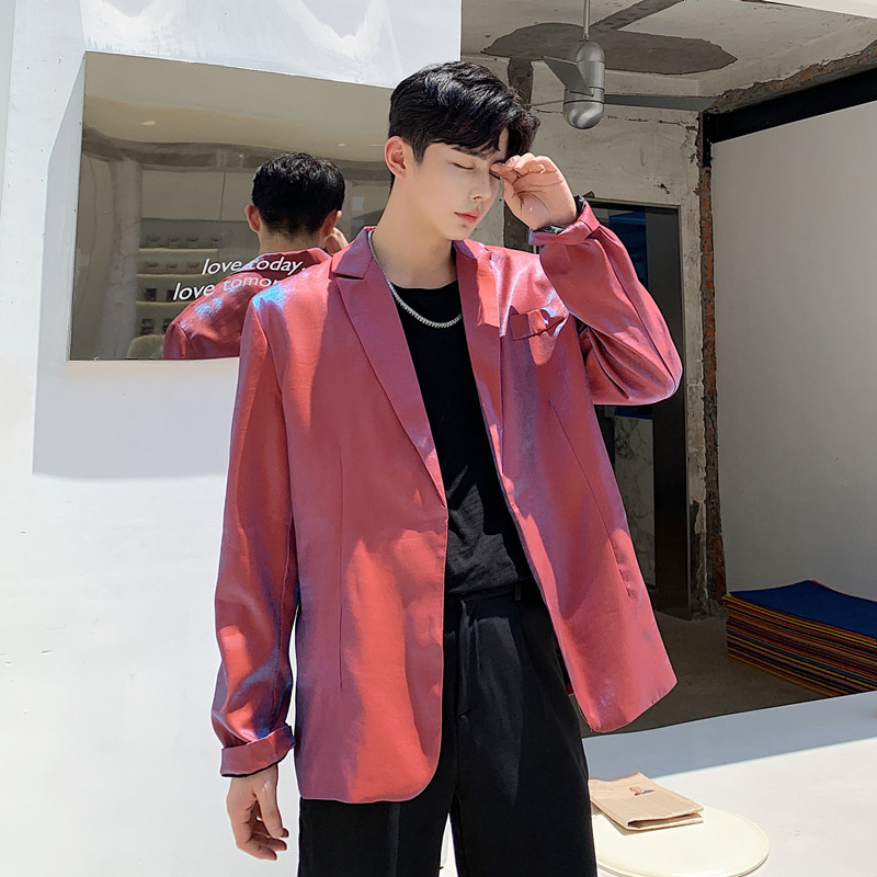 

2020 Fall Spring and Blazer Red Man Jacket Polarized Personality Suit Vintage Club Clothes D45y, Black.