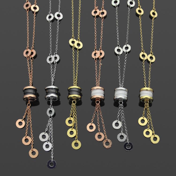 

Factory price direct Korean black and white ceramic Tassel Necklace medium length ceramic Tassel Necklace