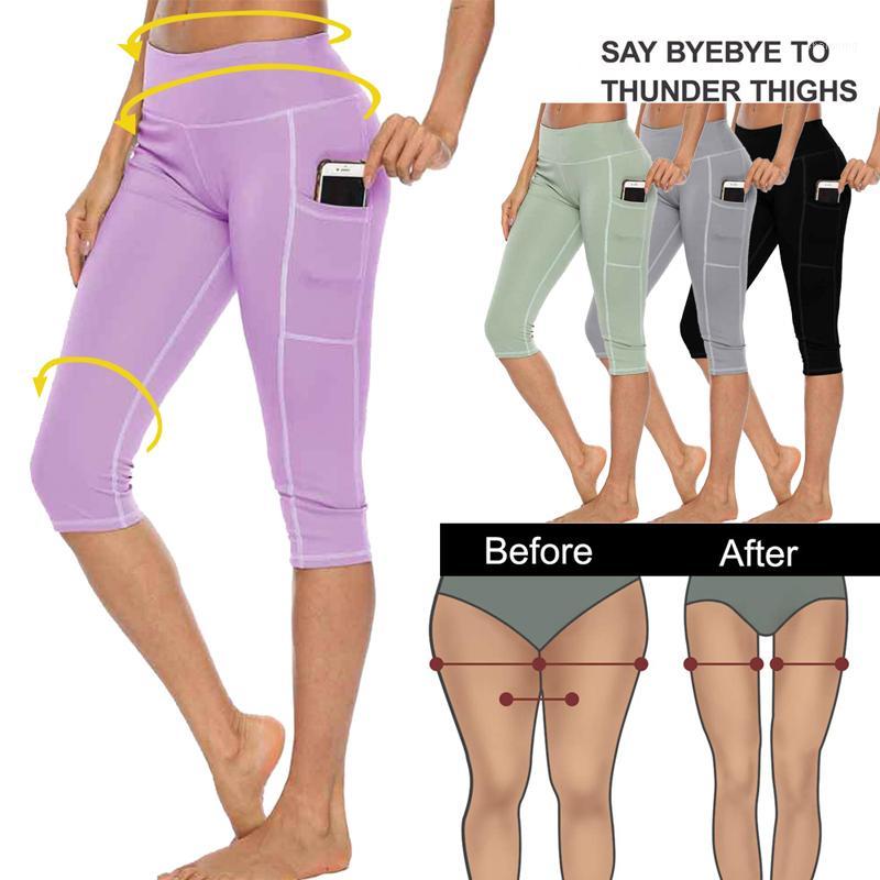 

Woman Workout Capris Leggings Running Slim Fitness Quick Drying Casual Stretchy Leggings Side Pocket High Waist Yoga Pants1, Gray