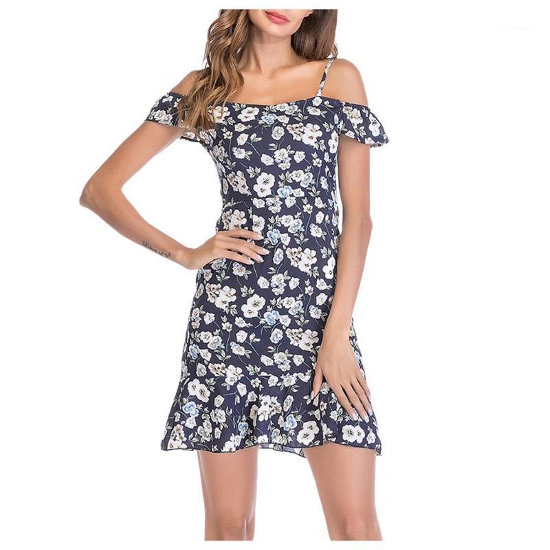 

Women's Summer dress Sexy Camis Floral Printed Cold Shoulder Ruffled Bohemian dresses Casual Sundress Mini Dress ropa mujer1