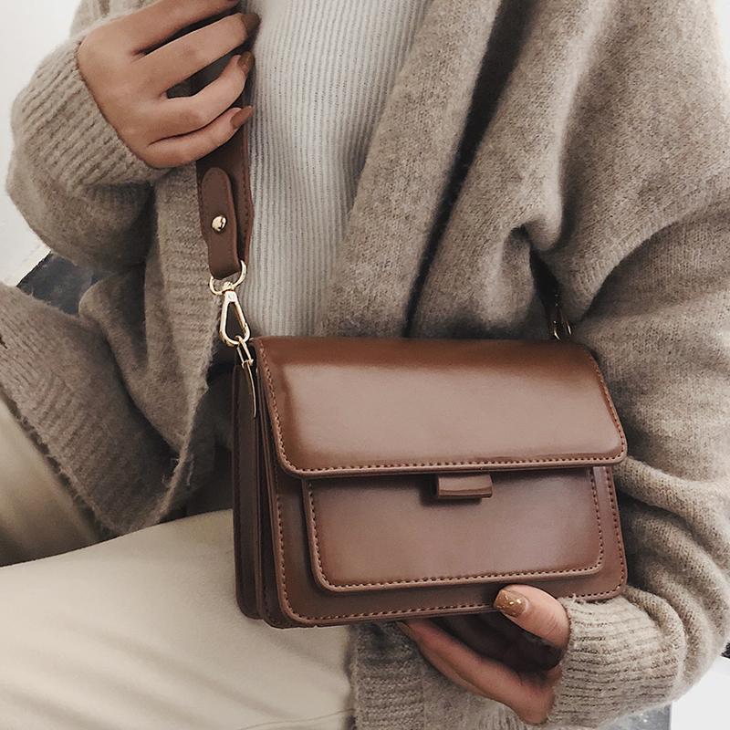 

Vintage Solid Color Casual Flap Bag PU Leather Shoulder Bag Woman Crossbody Messenger Handbag, Black