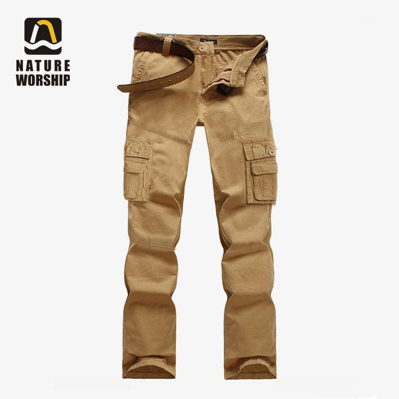 

Outdoors Men Camping Hiking Camouflage Cargo Cotton Pants Plus Size Multi-pocket Overalls Trousers1, Beige