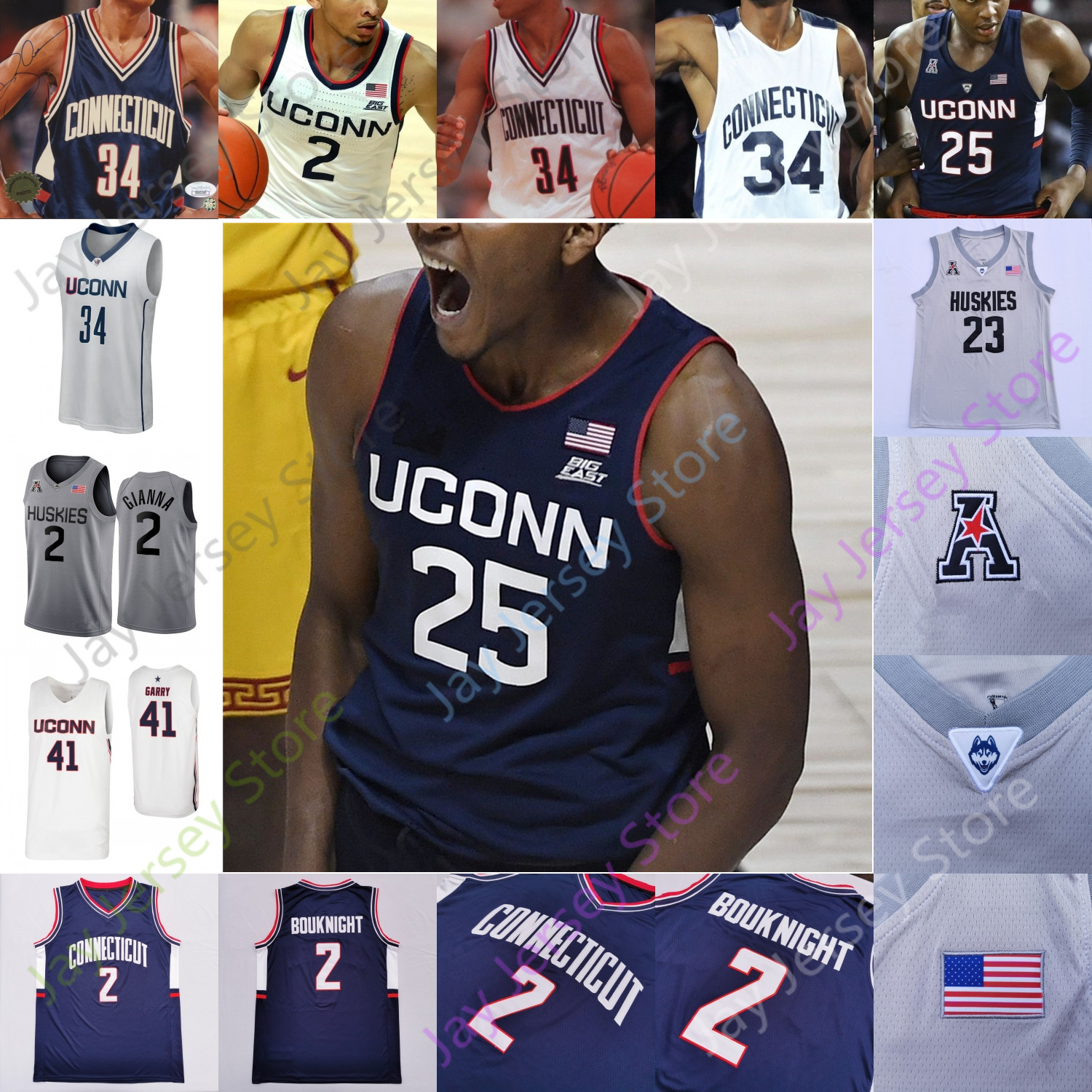 

Connecticut UConn Huskies Basketball Jersey NCAA College Paige Bueckers Walker James Bouknight Andre Jackson Adama Sanogo Akok Akok Vital Carlton Polley, Navy i