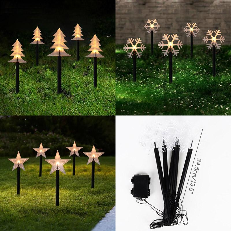 

5pcs/set Christmas tree snowflake star pathway light Christmas deocr for home garden LED lights lawn stick light navidad natal