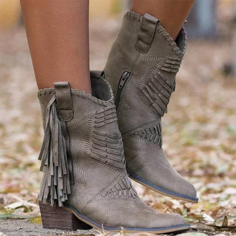 

Women Mid-calf Boots Tassel Woman Fringe Zip Women's Vintage Ladies Pirate Boots Woman Shoes Female Warm Shoes Plus Size 35-43, Black