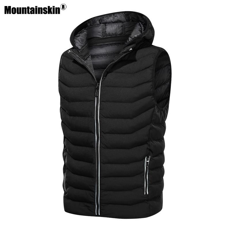 

Mountainskin 2020 Winter Men's Hooded Vest Mens Casual Cotton Thick Vest New Fashion Solid Zipper Sleeveless Jacket Male MT037, Black