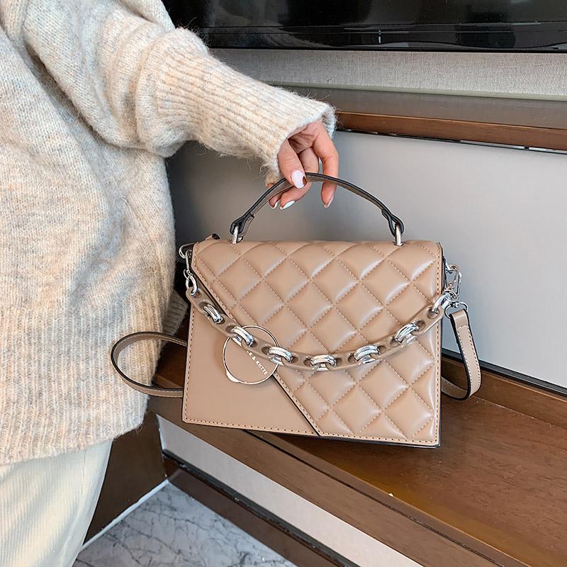 

OLSITTI 2021 New Fashion Chain Women Shoulder Bags Diamond Lattice Pu Leather Messenger Bag Ladies Handbag Purse Bolso Mujer, Black