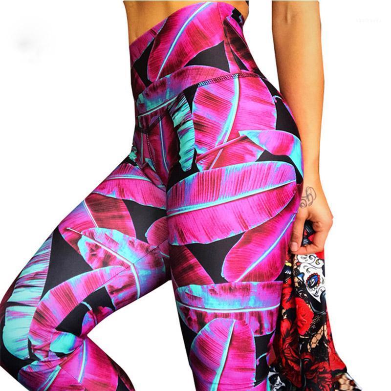 

SALSPOR Women Sport Running Pants Multicolor Digital Print High Waist Push Up Leggings Female Breathable Fitness Pants Mujer1, Red