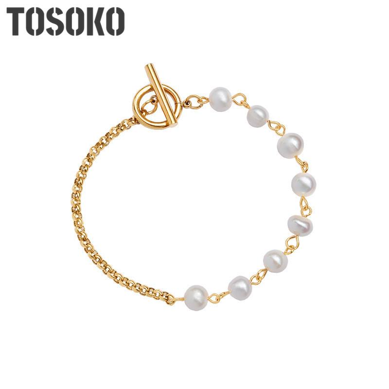 

TOSOKO Stainless Steel Jewelry Freshwater Pearl OT Buckle Elegant Bracelet For Female BSE171