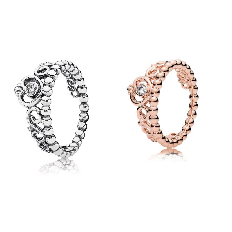 

925 Sterling Silver My princess Stackable Ring Set Original Box for Pandora Women Wedding CZ Diamond Crown 18K Rose Gold Ring 7 K2