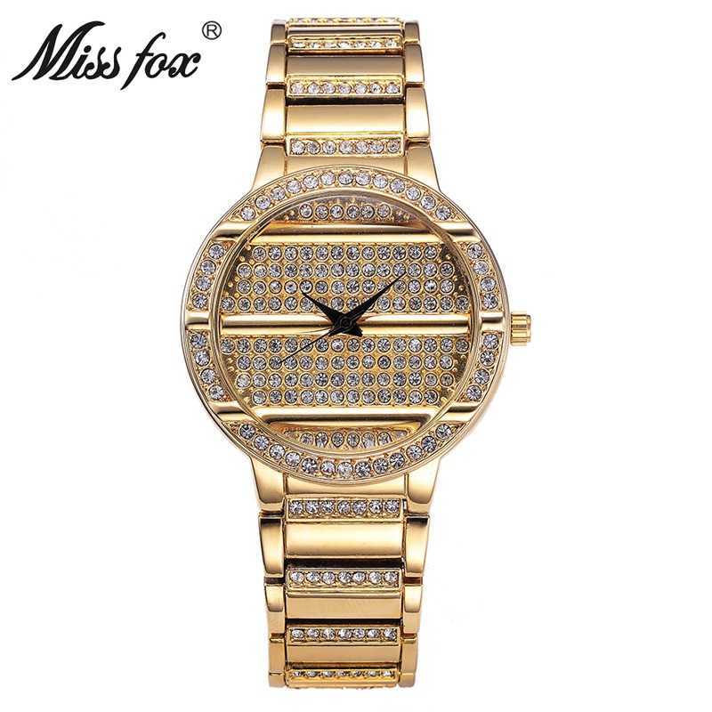 

Creative European business quartz watch movement alloy diamond inlaid double press steel buckle fashion quartz watch, Gold