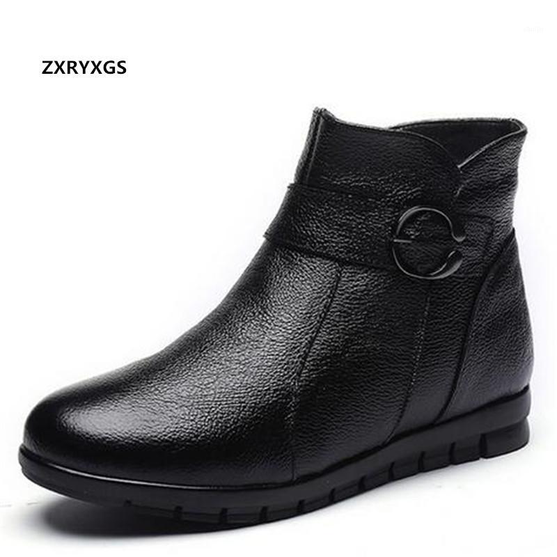 

New Fashion Elegant Side Zipper Winter Warm Boots Women Boots Flat Non-slip Middle-aged Women Shoes Black Genuine Leather1