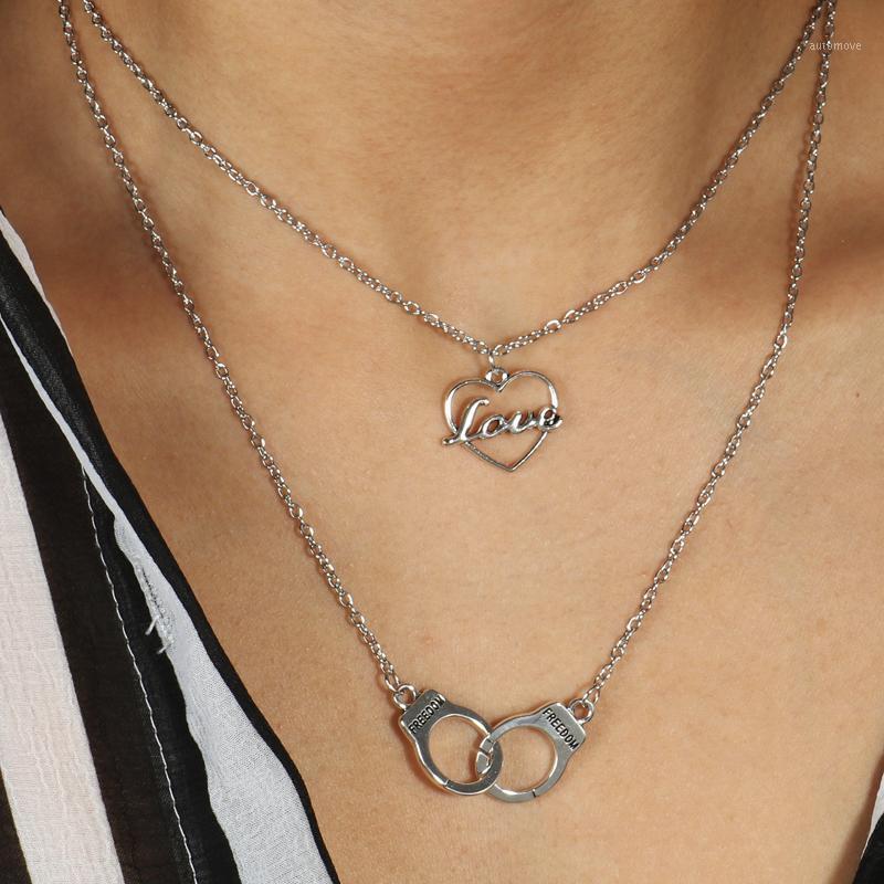 

Fresh Style Hollow Hearts Letters Chain Jewelry for Women Double Layer Geometric Handcuffs Choker Necklaces Lover Gifts1
