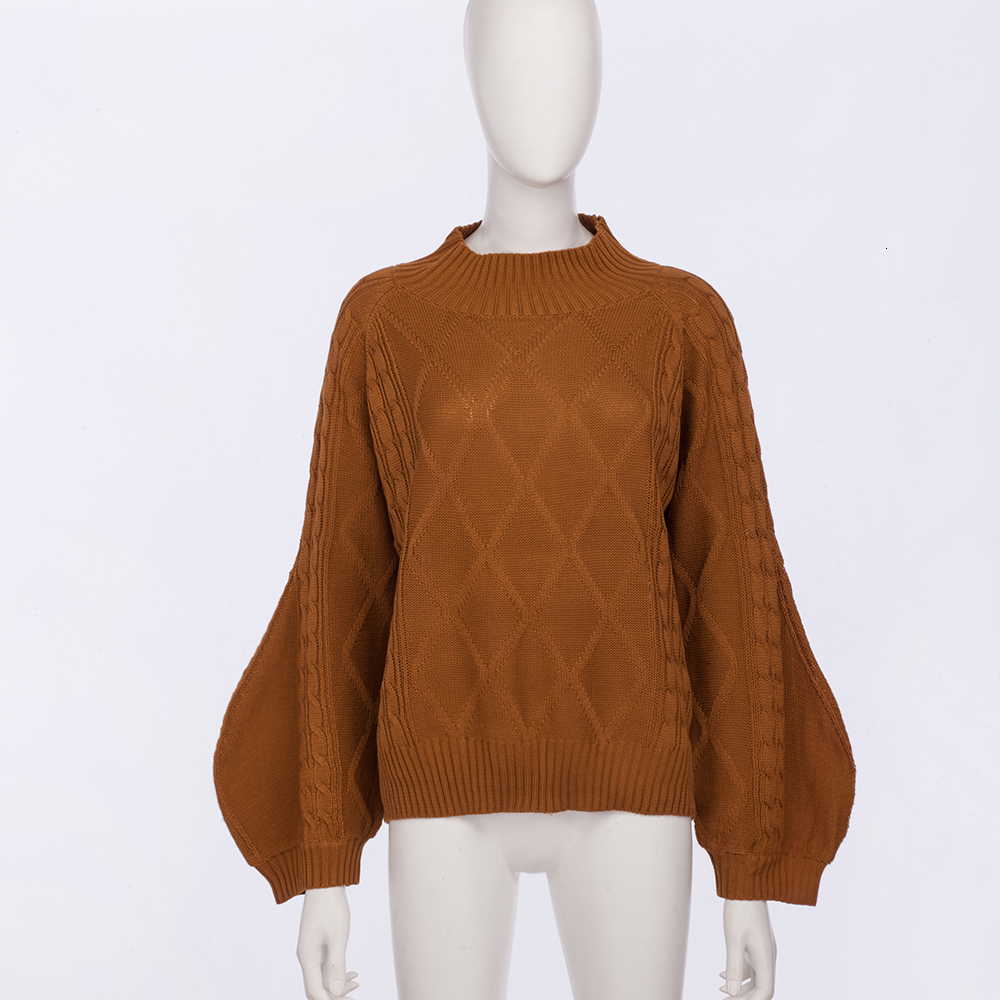 

2021 New Fall Winter Oversized Women Argyle Pullover Sweater Thick Warm Turtleneck Tricot Jumper Top Cable Twist Knitwear Uuhk, Coffice