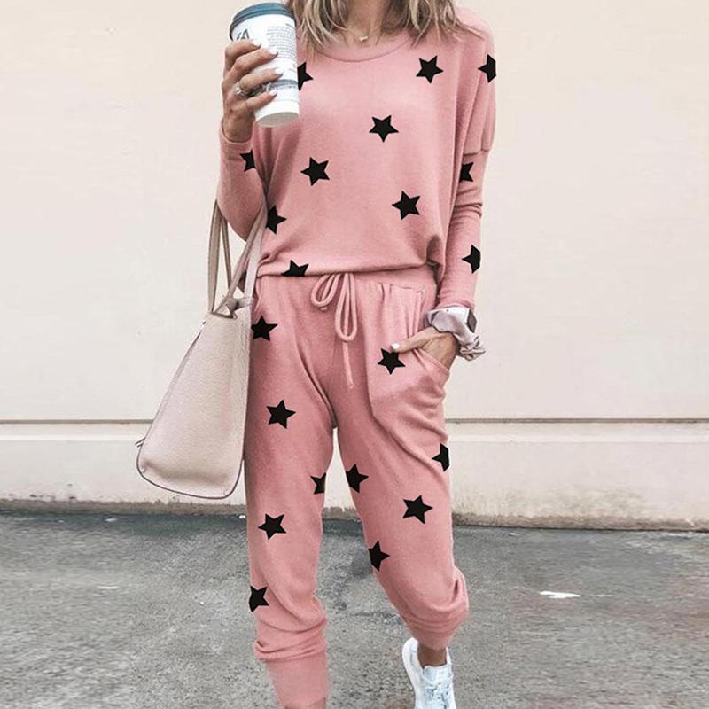 

Women' Loose Top Trousers Suit Round Collar Long Sleeve Elastic Home Gym Clothes Lace-up Pants Yoga Run Fitness1