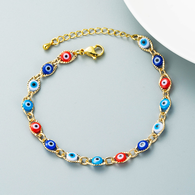 Luxury Design Colorful Enameled Evil Eye Beads Chain Bracelets Summer Jewelry for Gift-image-755825117