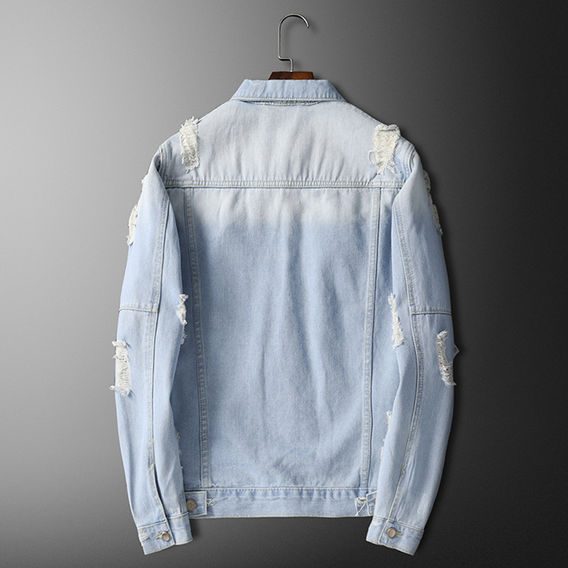 

2021 Autumn New Arrival Men's Spring Coat Denim Cotton Jacket Quality Coats Tear Jean Style Male Plus Size M-3xl PXYW, Blue