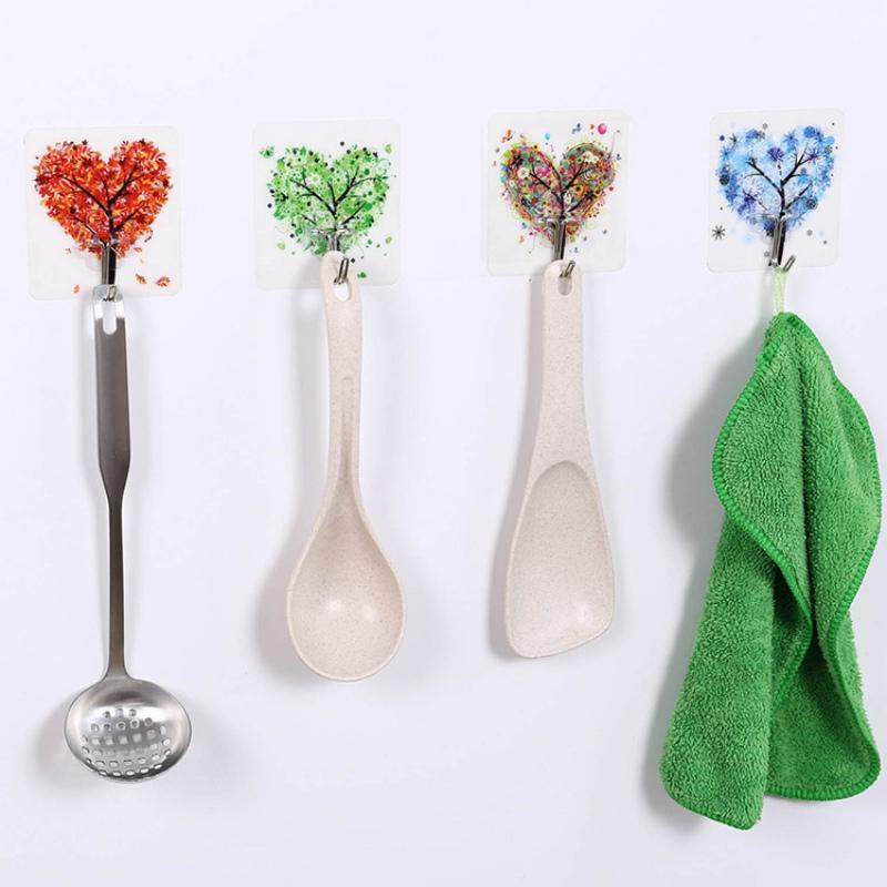 

Seamless PVC Hook Self-Adhesive Hook Printed Key Kitchen Wall-Mounted Storage Rack 11