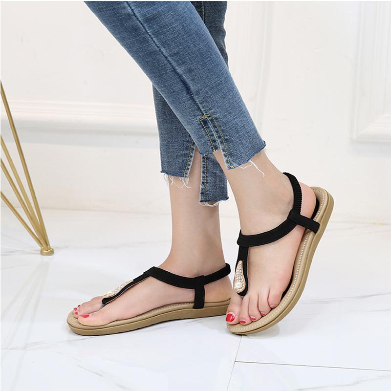

2020 women's sandals summer ladies sandals pearl diamond buckle boho flip-flops casual shoes women's shoes