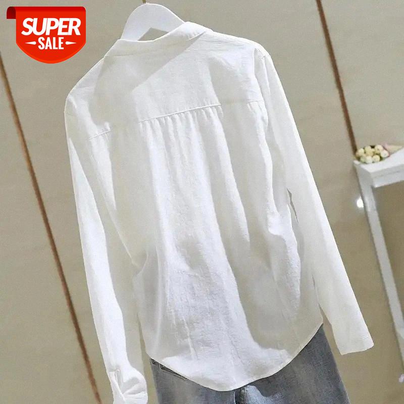

New Spring Plus Size White Women Blouse Femme Loose Turn-down Collar Harajuku Female Shirts Long Sleeve Solid Ladies Tops 12617 #xF7k